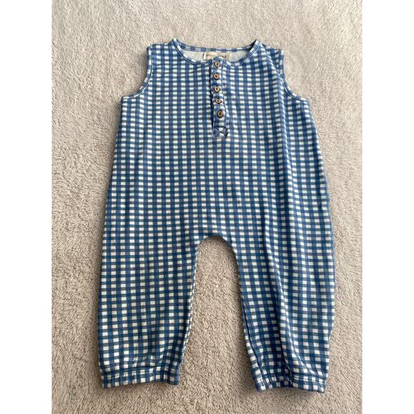 Emma Grace Shoppe Blue Gingham Organic Cotton Sleeveless Tank Playsuit Romper - Picture 3 of 7